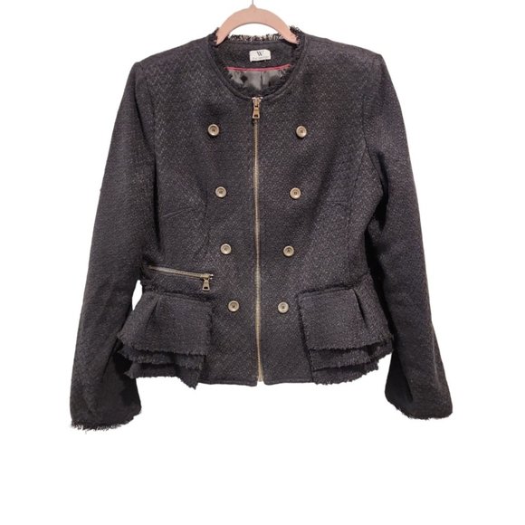 Black Zip up peplum ruffle jacket - Picture 1 of 5